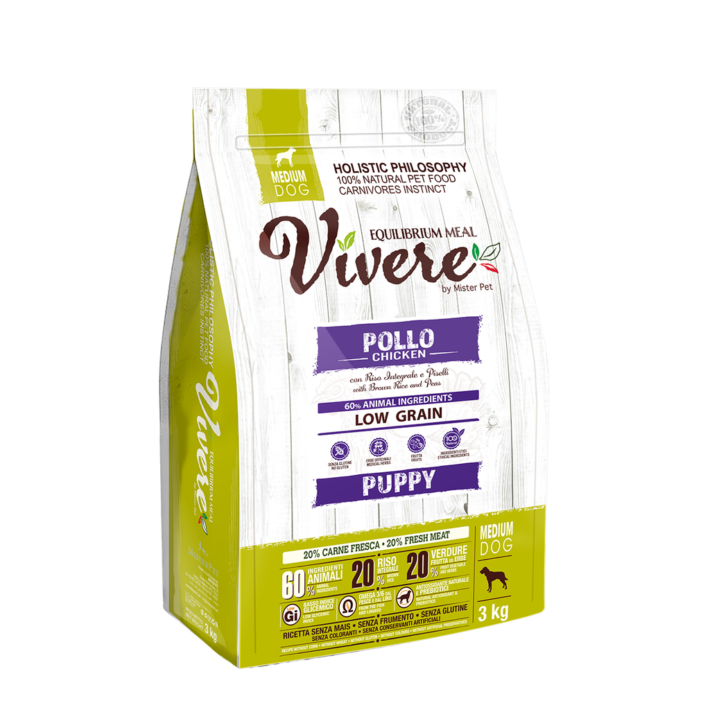 VIVERE LOW GRAIN MEDIUM PUPPY POLLO 3 Kg.