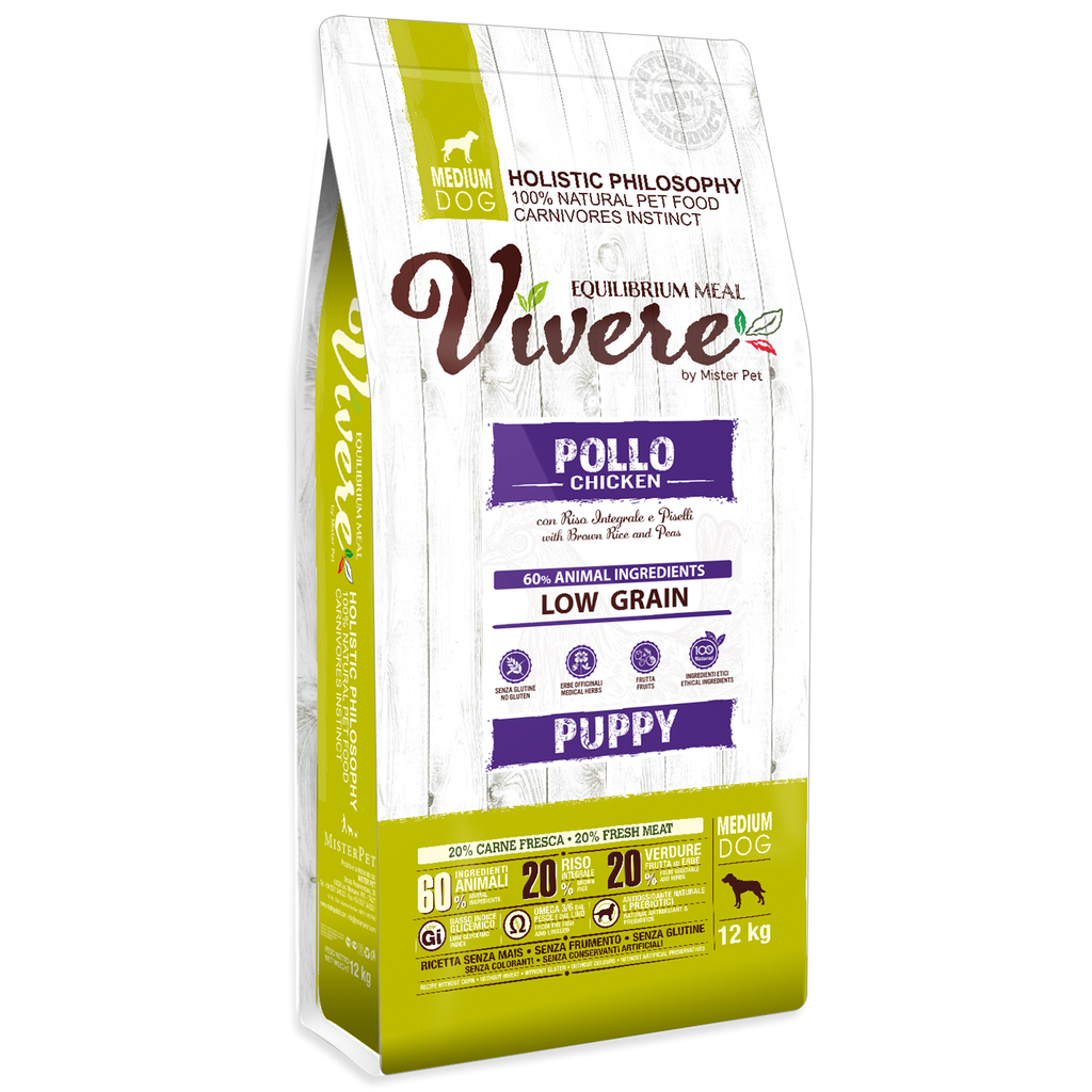 VIVERE LOW GRAIN MEDIUM PUPPY POLLO 12 Kg.