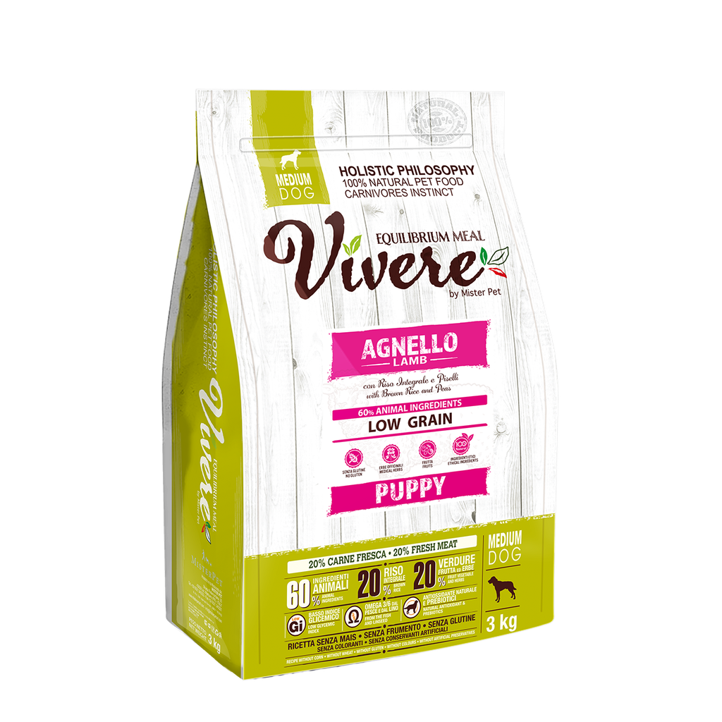 VIVERE LOW GRAIN MEDIUM PUPPY CORDERO 3 Kg.