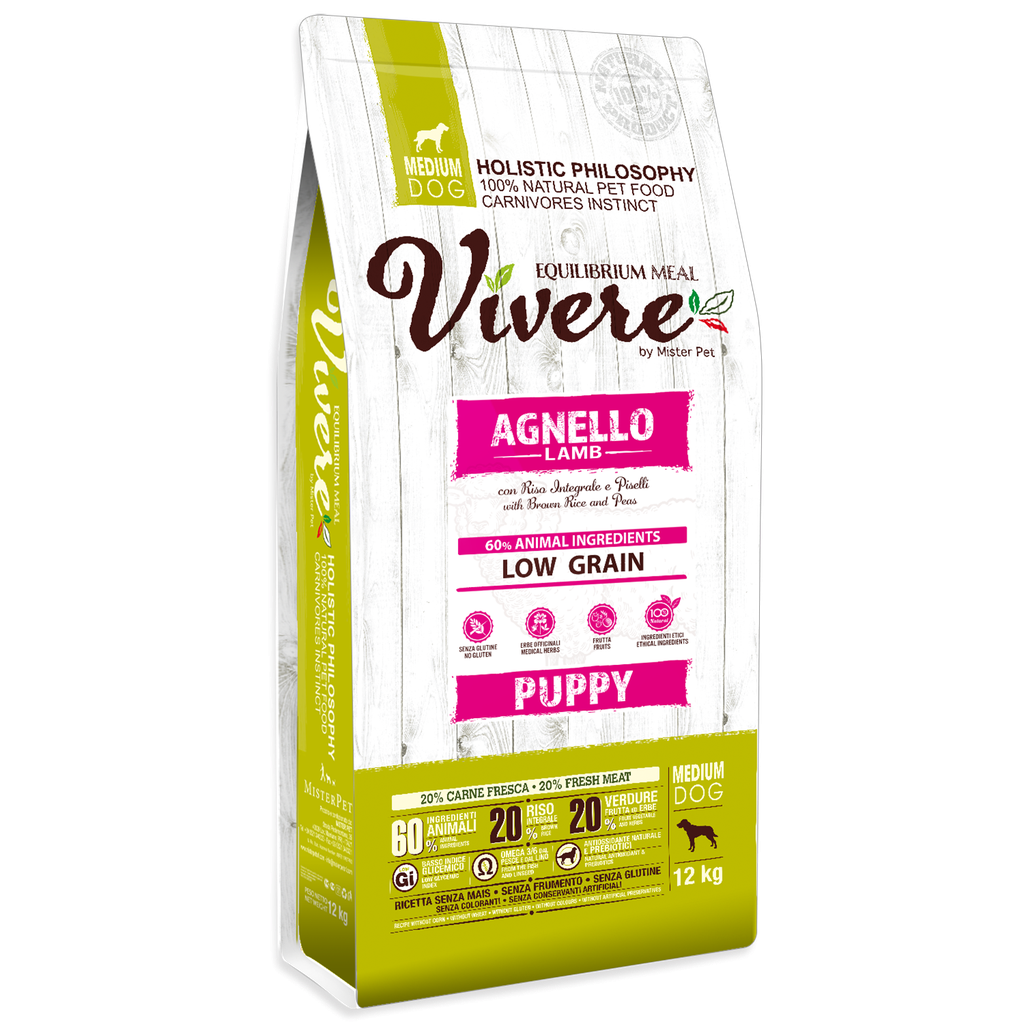 [8020997012345] VIVERE LOW GRAIN MEDIUM PUPPY CORDERO 12 Kg.