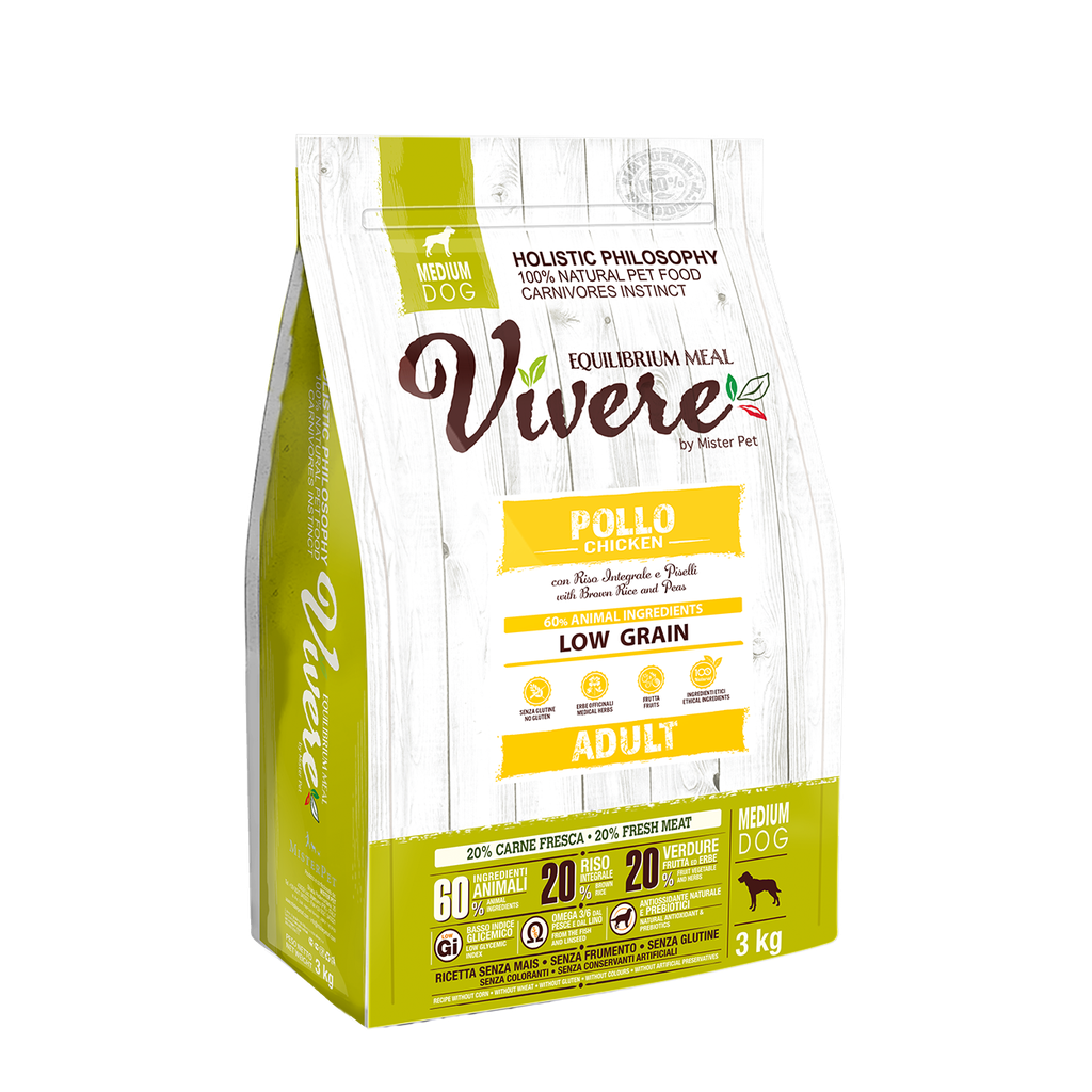 VIVERE LOW GRAIN MEDIUM ADULT POLLO 3 Kg.