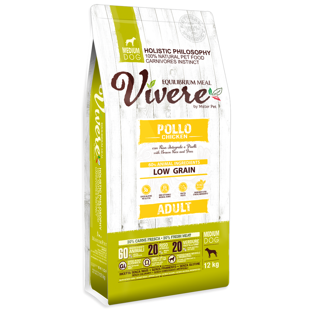 VIVERE LOW GRAIN MEDIUM ADULT POLLO 12 Kg.
