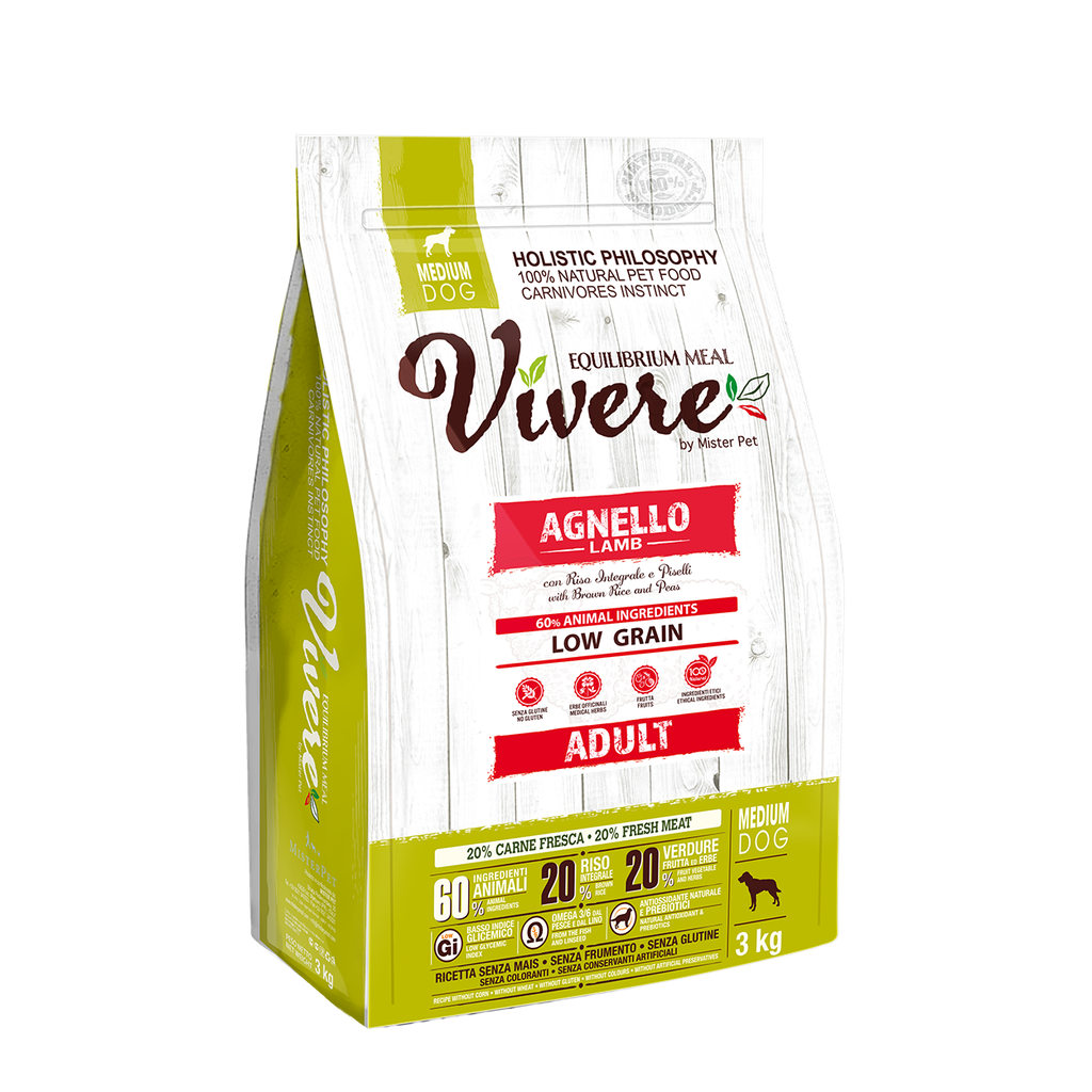 VIVERE LOW GRAIN MEDIUM ADULT CORDERO 3 Kg.