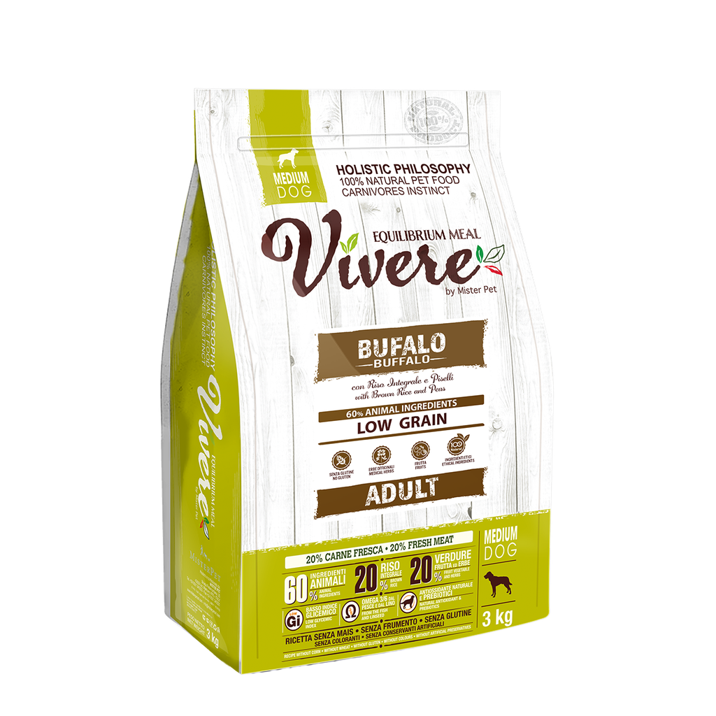 [8020997012437] VIVERE LOW GRAIN MEDIUM ADULT BUFALO 3 Kg.