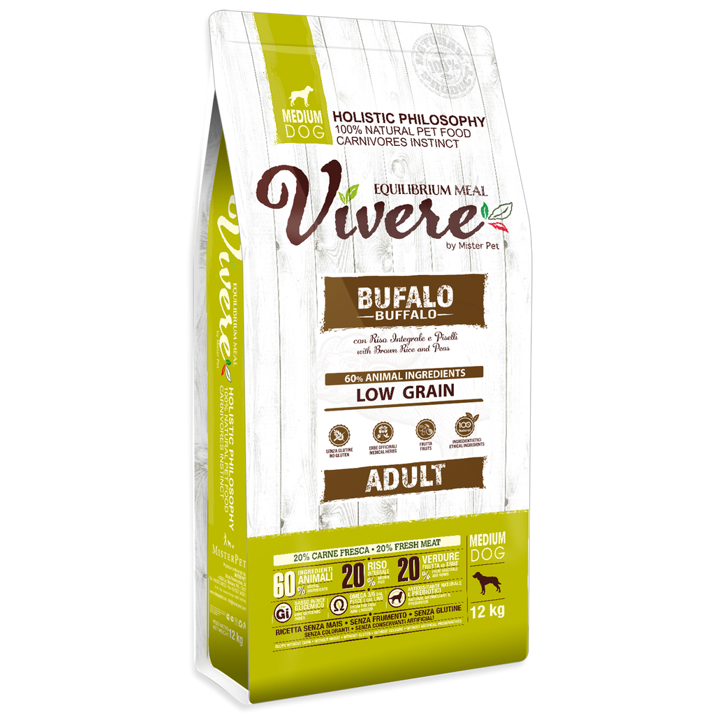 [8020997012444] VIVERE LOW GRAIN MEDIUM ADULT BUFALO 12 Kg.