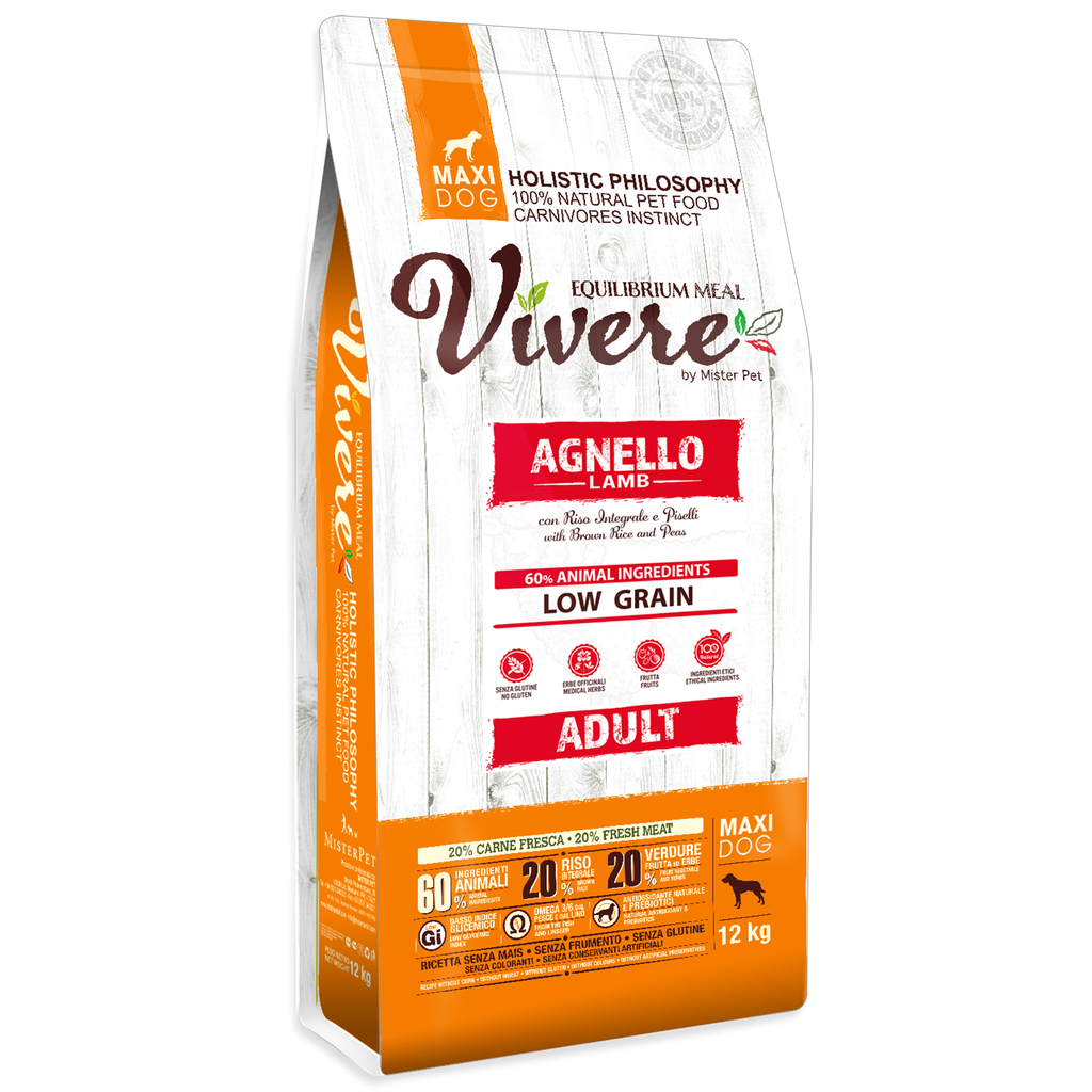 [8020997012505] VIVERE LOW GRAIN MAXI ADULT CORDERO 12 Kg.