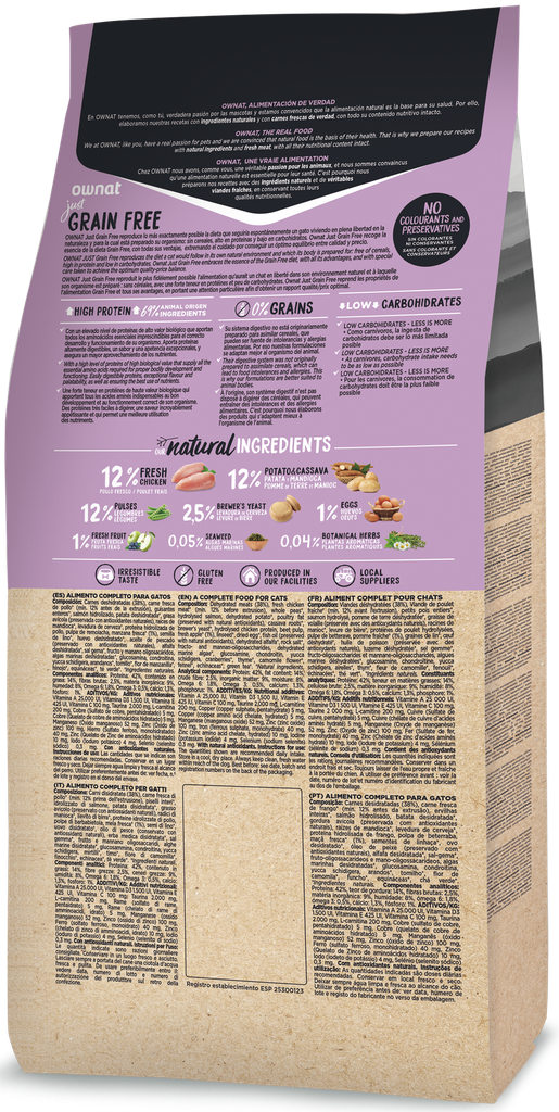 OWNAT JUST GRAIN FREE STERILIZED CAT 3 Kg.